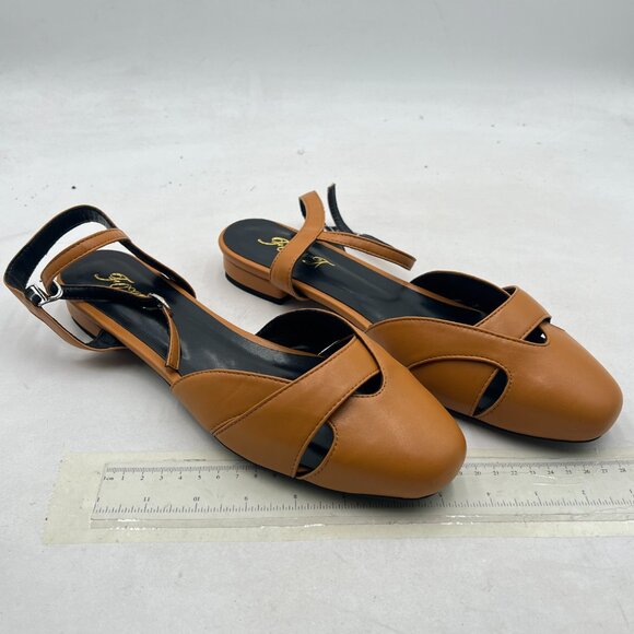 FOWT Brown Square Toe Ankle Strap Buckle Sandals Comfy Block Low Heels Shoes - Picture 4 of 8